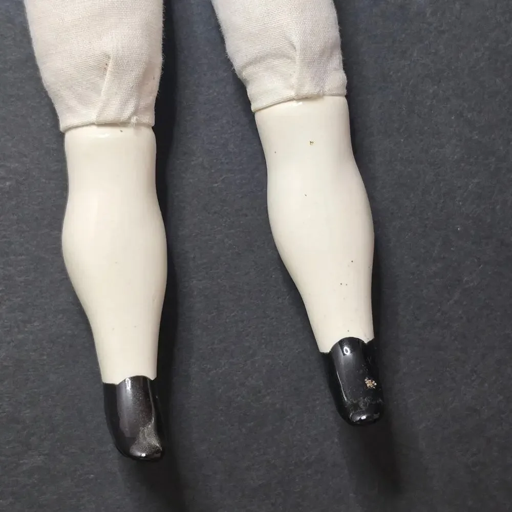 Antique German China Head Doll Lowbrow Boots porcelain arms legs Cloth Body 11
